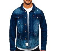 BOLF Herren Jeansjacke Übergangsjacke Trucker Jacket Jeans Denim Jacket Freizeitjacke Vintage Retro Classic Street Style Basic Casual Style MJ542BS Dunkelblau XL [4D4]