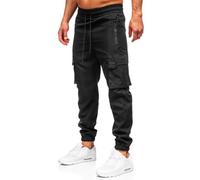 BOLF Herren Jogger Cargohose mit Taschen Freizeithose Baumwolle Jogginghose Sporthose Cargo Jogpants Elastische Traininghose Joggers Stretch Combat Slim Fit HSS298 Schwarz XXL [6F6]
