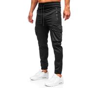 BOLF Herren Jogger Cargohose mit Taschen Freizeithose Baumwolle Jogginghose Sporthose Cargo Jogpants Elastische Traininghose Joggers Stretch Combat Slim Fit HSS299 Schwarz XL [6F6]