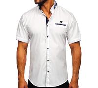 BOLF Herren Kurzarmhemd Freizeithemd Kurzärmliges Elegant Business Party Hemd Kentkragen Sommer Farbwahl Slim Fit Casual Style 19617 Weiß L [2B2]