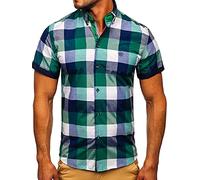 BOLF Herren Kurzarmhemd Freizeithemd Kurzärmliges Elegant Business Party Hemd Kentkragen Sommer Farbwahl Slim Fit Casual Style 5532-1 Grün M [2B2]