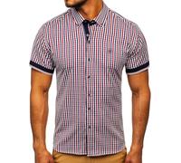 BOLF Herren Kurzarmhemd Kariert Freizeithemd Kurzärmliges Elegant Business Party Hemd Kentkragen Sommer Farbwahl Slim Fit Casual Style 4510 Rot M [2B2]