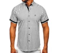 BOLF Herren Kurzarmhemd Kariert Freizeithemd Kurzärmliges Elegant Business Party Hemd Kentkragen Sommer Farbwahl Slim Fit Casual Style 4510 Schwarz M [2B2]