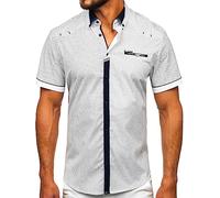 BOLF Herren Kurzarmhemd Kariert Freizeithemd Kurzärmliges Elegant Business Party Hemd Kentkragen Sommer Farbwahl Slim Fit Casual Style 19616 Weiß M [2B2]