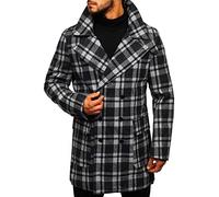 BOLF Herren Mantel Kurzmantel Wintermantel Winter Jacket Business Freizeit Reverskragen Herbst Jacke Mittellang Kariert Warm Gefüttert Elegant Style J.Boyz 1115 Grau M [4D4]