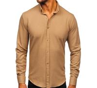 BOLF Herren Musselin Hemd Langarm FreizeitMusselin Hemd Kariert LangarmMusselin Hemd Elegant Business Party Bügelleicht Farbwahl Classic Basic Slim Fit Casual Style 506 Braun L [2B2]