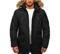 BOLF Herren Parka Jacke Winterjacke Gefüttert mit Kapuze Wintermantel Kapuzenjacke Lang Wärm Winter Herbst Freizeit Outdoor Casual Style WX032 Schwarz XL [4D4]