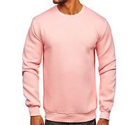 BOLF Herren Sweatshirt ohne Kapuze Pullover Sweater Pulli Langarmshirt Rundhals Crew Neck Hochwertige Weiche Baumwollmischung Freizeit Training Sport Basic Casual Style 2001 Hellrosa XXL [1A1]