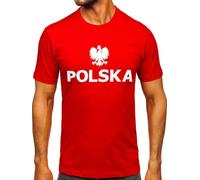 BOLF Herren T-Shirt mit Aufdruck Kurzarm Trikot Polen Nationalmannschaft Fußball Top Kurzarmshirt Tee Rundhals Print Motiv Sportswear Crew Neck Logo Sport Street Style 5065A Rot L [3C3]