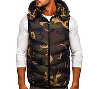 BOLF Herren Weste mit Kapuze Steppweste Army Motiv Camo Bodywarmer Kapuzenweste Daunenweste Reißverschluss Ärmellose Sportweste Zip Wärme Freizeit Outdoor Style 6876 Khaki M [1U1]