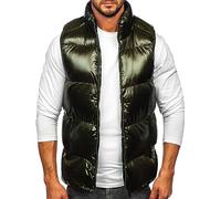 BOLF Herren Weste mit Stehkragen Steppweste Bodywarmer Daunenweste Reißverschluss Ärmellose Sportweste Zip Wärme Freizeit Outdoor Style 9968 Grün L [1U1]