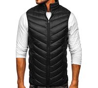 BOLF Herren Weste mit Stehkragen Steppweste Bodywarmer Daunenweste Reißverschluss Ärmellose Sportweste Zip Wärme Freizeit Outdoor Style 13073 Schwarz XL [1U1]