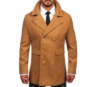 BOLF Herren Wintermantel Lang Zweireihiger Mantel mit Hochkragen Winterjacke Wollmantel Stehkragen Warme Gefüttert Winter Langmantel Slim Fit Business Elegant J.STYLE 11Z8215 Camel XXL [4D4]