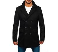 BOLF Herren Wintermantel Lang Zweireihiger Mantel mit Hochkragen Winterjacke Wollmantel Stehkragen Warme Gefüttert Winter Langmantel Slim Fit Business Elegant J.STYLE 79B3A1-073 Schwarz L [4D4]