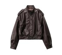 Bollrllr Damen-Blazer, Stehkragen, Ledereffekt, lange Ärmel, lässig, Alltag, Oberbekleidung, braun, XL