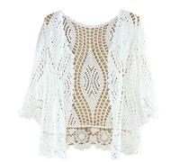 Bollrllr Frauen Strickjacke Frühling Sommer Hohl Schal Kurze Beiläufige Dünne Jacquard Bluse White 5XL