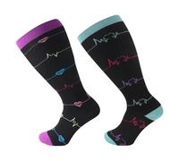BoloShine 2 Paar Diabetikersocken Herren & Damen, Extra Weit Kompressionsstrümpfe Waden, Ohne Naht Diabetiker Socken, Soothe Neuropathie Socks, Antirutschsocken (4XL, Lila EKG + Blaues EKG)
