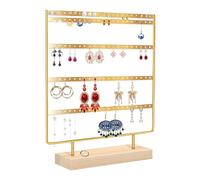 BoloShine Schmuckständer, Ohrringhalter Ohrring Ständer 5 Tier Metal Ohrring Organizer mit Holz Base, Ohrstecker Display Schmuckhalter für Frauen Mädchen Ohrringe Ohrstecker Halsketten (Gold)