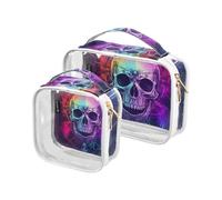 Bolsa de Maquillaje Kulturbeutel, Motiv: böhmischer Tarro, Astrologie, weißer Totenkopf, transparent, dekorativ, für Reisen, TSA-zugelassen, multifunktional, 2 Stück, Böhmischer Tarro Astrologie