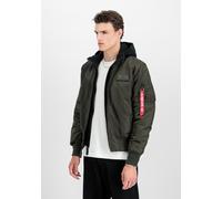 Bomberjacke ALPHA INDUSTRIES "MA-1 D-Tec", Herren, Gr. XL, schwarz (schwarz olive), Obermaterial: 100% Nylon, Futter: 100% Nylon, Kapuze: 75% Baumwolle, 25% Polyester, Füllung: 100% Polyester, Jacken