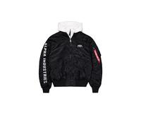 Bomberjacke ALPHA INDUSTRIES "MA-1 D-Tec Sleeve Embroidery", Herren, Gr. S, schwarz-weiß (schwarz, weiß), Obermaterial: 100% Nylon, Futter: 100% Nylon, Kapuze: 75% Baumwolle, 25% Polyester, Füllung: 1