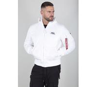 Bomberjacke ALPHA INDUSTRIES "MA-1 ZH Back Print", Herren, Gr. L, weiß (weiß, schwarz), Web, Obermaterial: 100% Nylon. Futter: 100% Nylon. Kapuze: 75% Baumwolle, 25% Polyester, bedruckt, slim fit norm