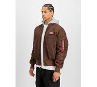 Bomberjacke ALPHA INDUSTRIES "MA-1 ZH Back Print", Herren, Gr. XXL, braun (powder braun), Web, Obermaterial: 100% Nylon, bedruckt, slim fit normal, Rundhals, Rippbündchen, Jacken Bomberjacke, Kunstfas