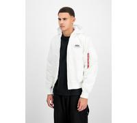 Bomberjacke ALPHA INDUSTRIES "MA-1 ZH Back Print", Herren, Gr. L, weiß (weiß, schwarz), Web, Obermaterial: 100% Nylon. Futter: 100% Nylon. Kapuze: 75% Baumwolle, 25% Polyester, bedruckt, slim fit norm