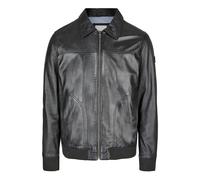 Bomberjacke BUGATTI "BUALBANO", Herren, Gr. 58, schwarz, Obermaterial: 100% Lammleder LEL. Futter: 100% Baumwolle CO., uni, regular fit, V-Ausschnitt, Jacken Bomberjacke, mit Umlegekragen (16459749-58