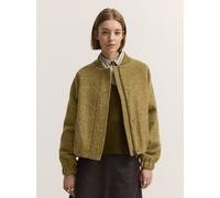 Bomberjacke BUGATTI "Regular Fit", Damen, Gr. 34, grün (180, oliv), 70% Polyester, 30% Wolle, meliert, regular fit, Jacken Bomberjacke, Regular Fit Tweedoptik Collegekragen (95884946-34) 180, oliv