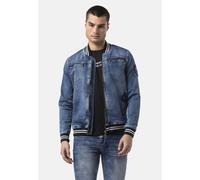 Bomberjacke CIPO & BAXX "CJ310", Herren, Gr. S, blau, Stoff, 98% Baumwolle, 2% Elasthan, bedruckt, slim fit normal, Rundhals, Manschette, Jacken Bomberjacke, Auffällige Stickerei auf der Rückseite (46