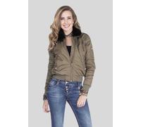Cipo & Baxx Damen Outdoorjacke Bomberjacke Übergangsjacke Bikerjacke mit Pelzkragen Khaki M