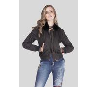 Cipo & Baxx Damen Jacke WJ141 Schwarz - Klassische Bomberjacke im Casual Streetwear Look mit Reißverschluss & Fellkragen - Stylische Übergangsjacke für Alltag & Freizeit - WJ141 Schwarz S