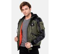 Bomberjacke CIPO & BAXX "Jacke", Herren, Gr. L, grün (khaki), 100% Polyester, unifarben, Basic, regular fit normal, Jacken Bomberjacke, mit abnehmbarer Kapuze, CM-134 (25508749-L) khaki