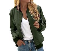 Bomberjacke Damen Blouson Jacke Damen Übergangsjacke Kurze Blouson Casual Jacke Frühling Herbst Leichte Outwear Pilotenjacke mit Taschen Langarm Outwear Zip Up Solid Leichte Coat Sweatjacke,XL
