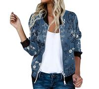 Bomberjacke Damen Blumen Damenjacke Outwear Kurz Coat Blouson Pilotenjacke Kurzjacke Leichte Reißverschluss Dünne Jacke Mädchen Herbst Frühling College Jacke Blumenmuster Langarm Jacket
