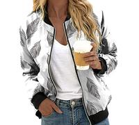 Bomberjacke Damen Blumenmuster Leicht Jacke Zipper Blusenjacke Langarm Sommermantel Einfarbig Sweatjacke Festival Hemdjacke Sommer Reißverschluss Pilotenjacke Fliegerjacke Outwear Coat,schwarz,M