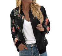 Bomberjacke Damen Frühlingsjacke Blumenmuster Leichte Sommerjacke Sommer Reißverschluss Kurz Pilotenjacke Blouson Jacke Dünne Langarm Übergangsjacke College Jacket Mädchen Fliegerjacke Prime of Day