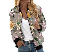 Bomberjacke Damen Frühlingsjacke Blumenmuster Leichte Sommerjacke Sommer Reißverschluss Kurz Pilotenjacke Blouson Jacke Dünne Langarm Übergangsjacke College Jacket Mädchen Fliegerjacke Prime of Day