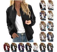 Bomberjacke Damen Frühlingsjacke Blumenmuster Leichte Sommerjacke Sommer Reißverschluss Kurz Pilotenjacke Blouson Jacke Langarm Übergangsjacke College Jacket Mädchen Fliegerjacke Damenjacke