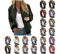 Bomberjacke Damen Frühlingsjacke Blumenmuster Leichte Sommerjacke Sommer Reißverschluss Kurz Pilotenjacke Blouson Jacke Dünne Langarm Übergangsjacke College Jacket Mädchen Fliegerjacke Blitzangebote