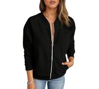 Bomberjacke Damen Klassischer Blouson Übergangsjacke für Frühling & Sommer Leichte, Kurze & Elegante Fliegerjacke im College-Stil,# Schwarz,XXL