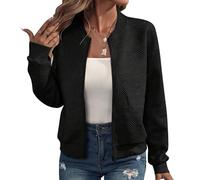 Bomberjacke Damen Kurz Blouson Jacket Casual Langarm College Jacke Leichte Elegant Fliegerjacke Einfarbig Bequem Pilotenjacke Zip Up Übergangsjacke mit Taschen Sportjacke Locker Lässig Bikerjacke