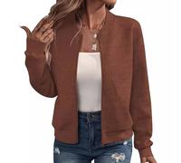 Bomberjacke Damen Kurz Blouson Jacket Casual Langarm College Jacke Leichte Elegant Fliegerjacke Einfarbig Bequem Pilotenjacke Zip Up Übergangsjacke mit Taschen Sportjacke Locker Lässig Bikerjacke