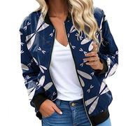 Bomberjacke Damen, Kurze Blouson Bunt Übergangsjacke Elegant Frühlingsjacke Große Größen College Mantel Frühjahr Langarm Leichte Sommerjacke Reißverschluss Stehkragen Jacke Damen Frühling Bikerjacke