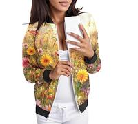 Bomberjacke Damen, Kurze Blouson Damen Blumen, Übergangsjacke Elegant College Frühlingsjacke Große Größen Langarm Mantel Frühjahr Sommerjacke Leicht Zip Up Freizeit Jacke Damen Frühling Fliegerjacke