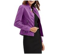 Bomberjacke Damen Motorradjacke Damen Kurz | Leicht Lederjacke Aus Kunstleder mit Reißverschluss Übergangsjacke für Herbst Italienische Mode Kunstlederjacke XL A Dark Purple