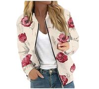 Bomberjacke Damen Reißverschluss Blouson Jacke Übergangsjacken Blumen Fliegerjacke Pilotenjacke Drucken Sommer Leicht College Jacket Solid Sportjacke Winter (A Beige,XL)