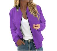 Bomberjacke Damen Sweatshirt Jacke Backprint Langarm Coat Mit Reißverschluss Leichte Blouson College Dünne Pilotenjacke Übergangsjacke(Lila,S)