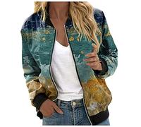 Bomberjacke für Damen, schick, elegant, Militärjacke, Motorrad, Damen, Baseballjacke, bedruckt, Blumenmuster, kurz, lässig, Langarm, Pilotenjacke, Outwear, Outdoor, gesteppter Mantel, grün, 42